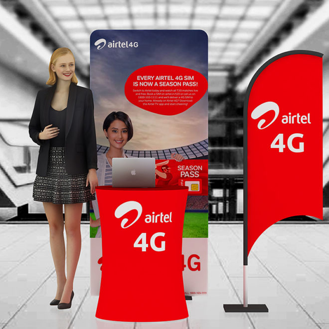 ABI0025 - Aluminum Standee, Oval Counter, Flag - Insta Brand Activation